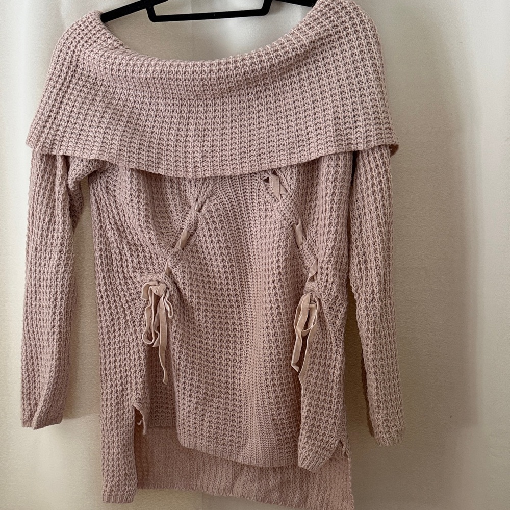 Women's Off-Shoulder Knit Sweater - Pink